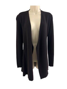 Eileen Fisher Chocolate Brown Open Front Cardigan Long Sleeves 100% Wool Size M